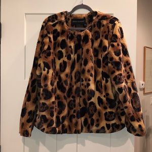 Leopard print faux fur coat